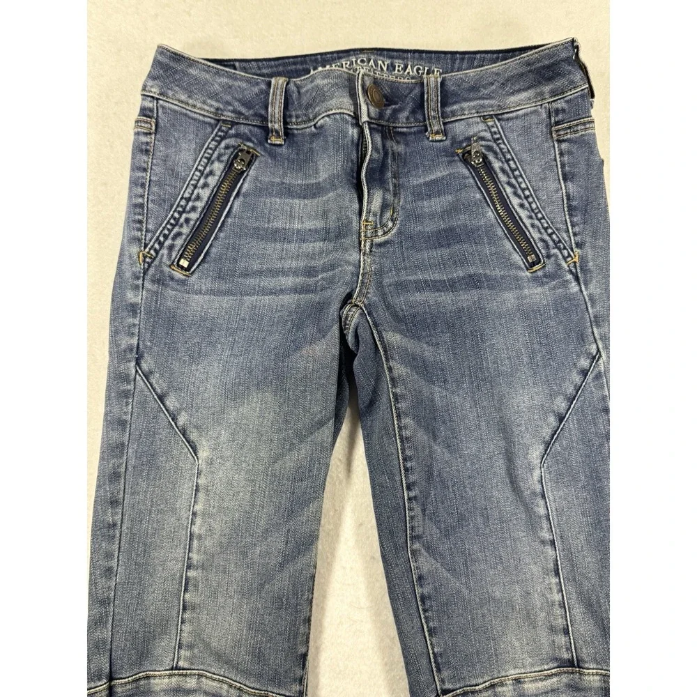 American Eagle Jegging Ankle Jeans Women's Size 2 Super Stretch Moto Zipper - Picture 3 of 14